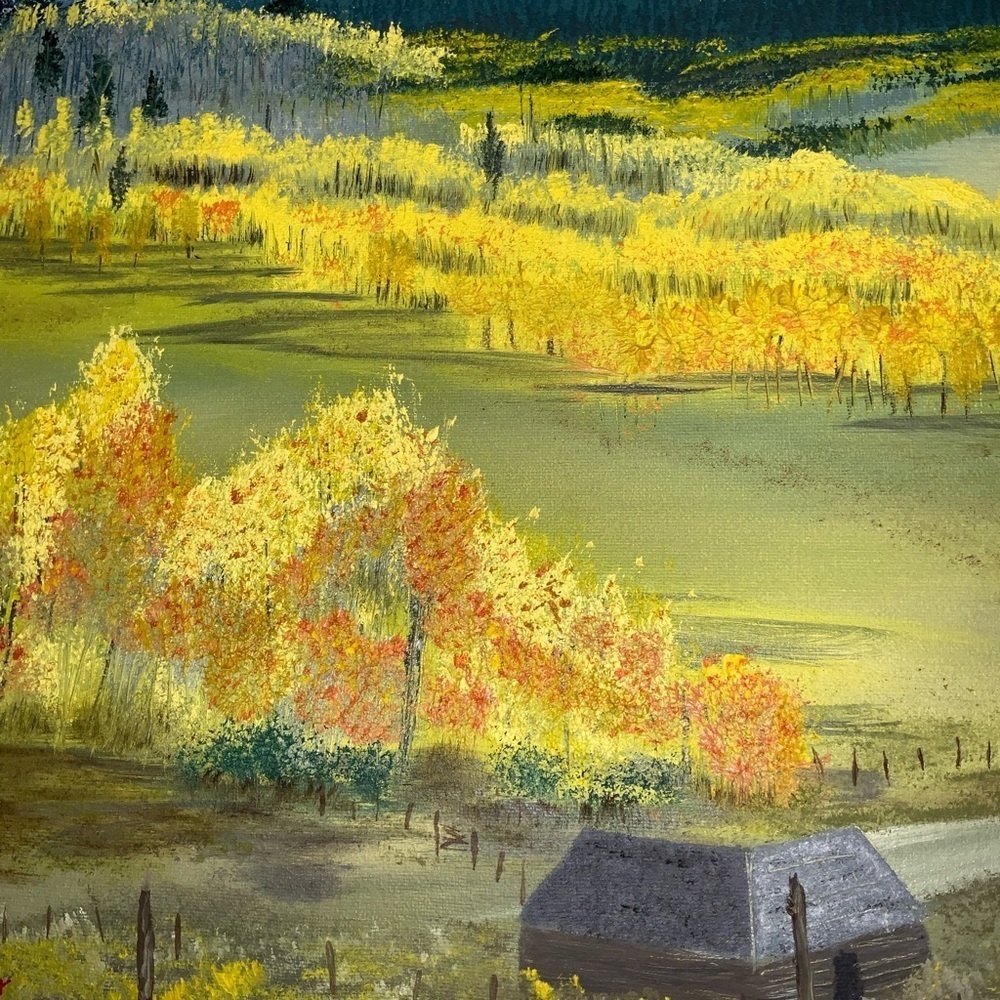 Oil Painting~Original Signed~”Log Cabin On The PrairieIn The Rockies”~24X18 - Picture 7 of 12